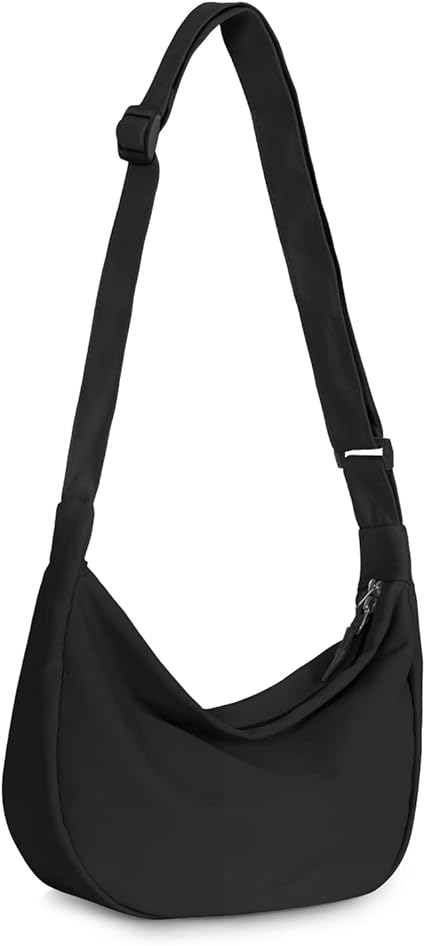 Crossbody Sling Bag for Women Men Trendy, Crescent Bag with Adjustable Strap, 2 Zippers Lightweight