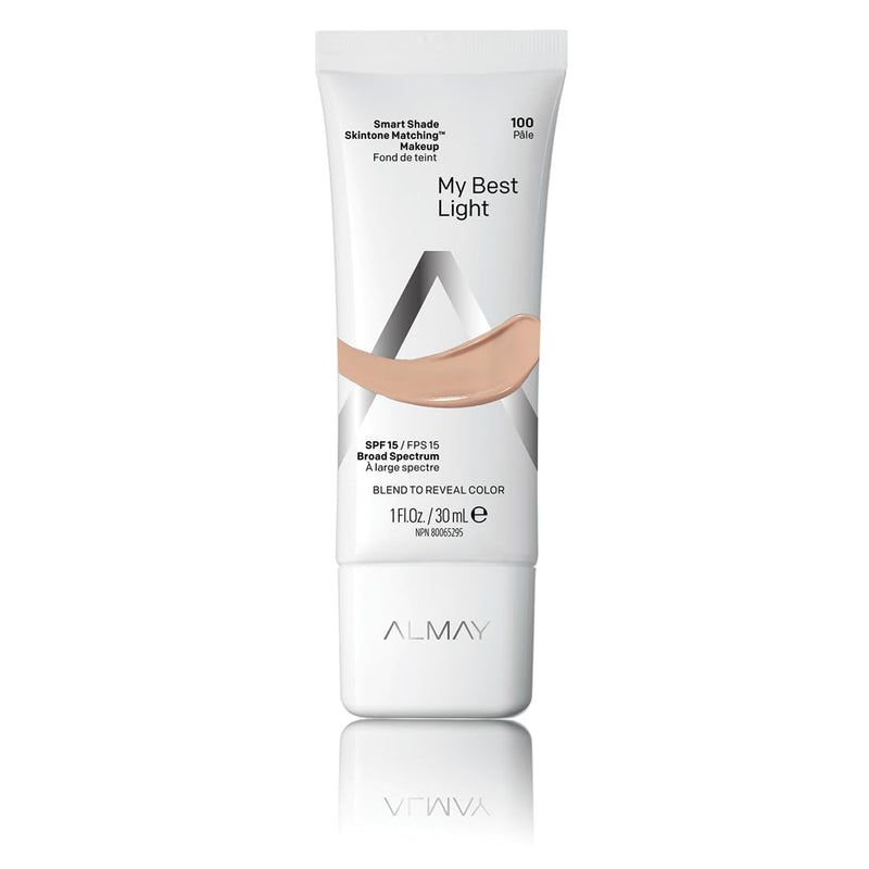 Almay Skintone Matching Foundation, Smart Shade Face Makeup, Hypoallergenic, Oil Free-Fragrance Free, Dermatologist Tested with SPF 15, Light, Medium Mine, 1 Oz
