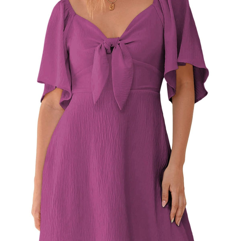 Dokotoo Womens Dresses 2025 Summer Fall Deep V Neck Elegant Bow tie Mini Dress S-XL