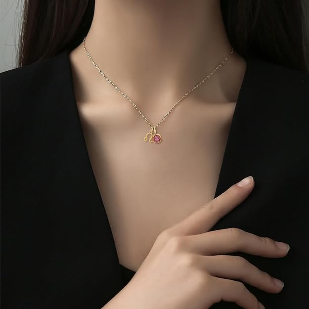MISS RIGHT Initial Birthstone Necklace for Women - Personalized Gifts Birthday Gifts for Women Stainless Steel 18K Gold Plated Dainty Gold Zodiac Sign 12 Constellation Horoscope Necklace Jewelry