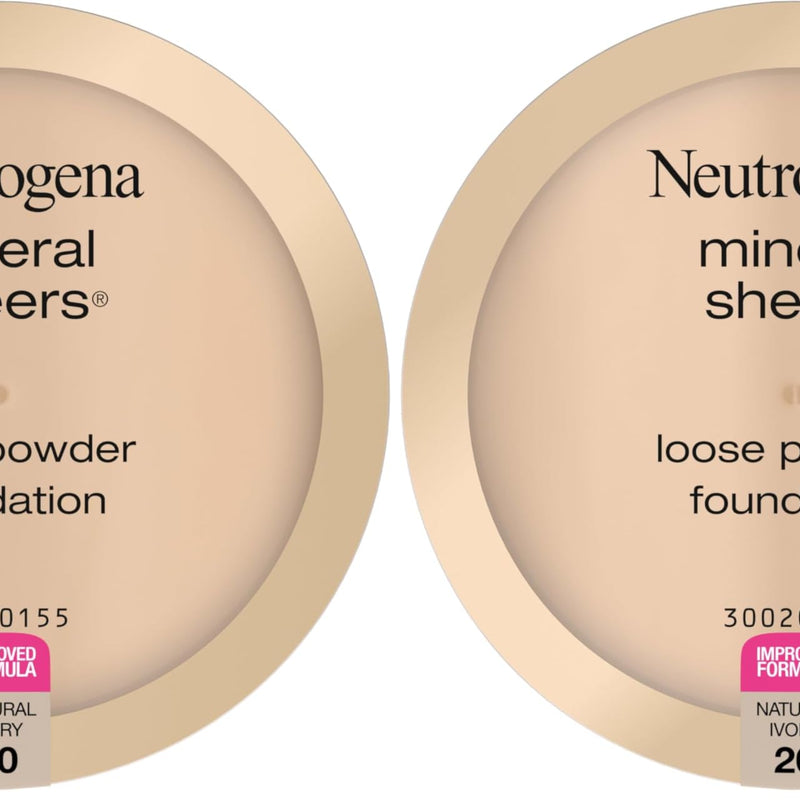 Neutrogena Mineral Sheers Loose Powder Makeup Foundation, Lightweight Face Makeup, Sheer to Medium Buildable Coverage, Sensitive Skin Foundation with Vitamins A, C, & E, Natural Ivory 20, .19 oz