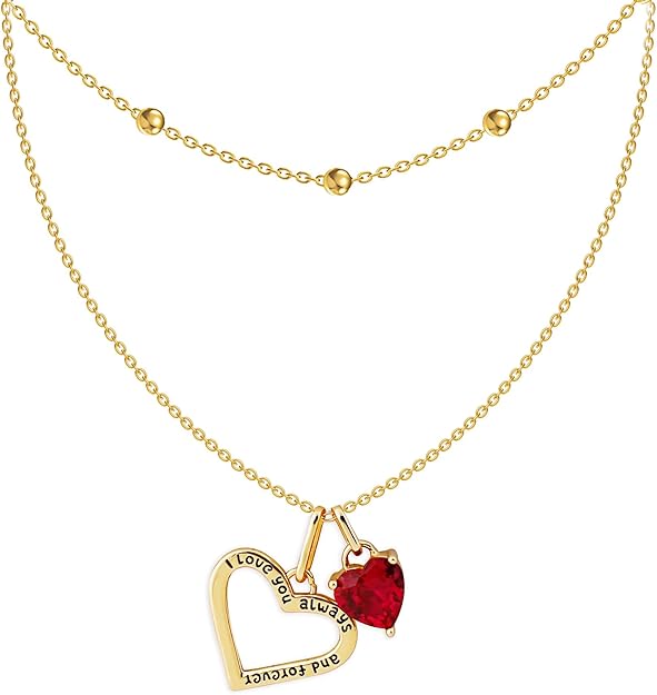 Double-Heart Necklace with Red CZ Stone & Satellite Chain Choker Set, 18K Gold-Plated 925 Sterling Silver, Adjustable Layered Jewelry for Women, Valentine's Gift, Mother's Day Gift