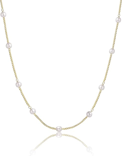 Dainty Pearl Pendant Necklaces for Women 14K Gold Plated Handmade Layered Pearl Chain Necklace Delicate Layered Freshwater Pearl Necklace Everyday Jewelry Gift