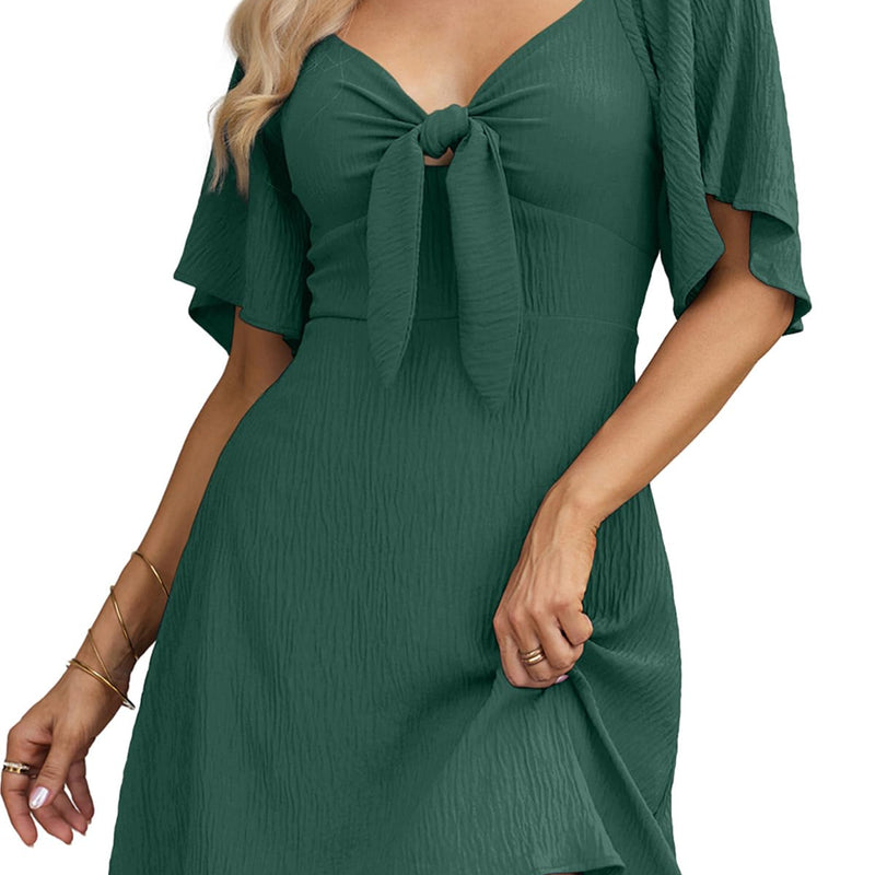 Dokotoo Womens Dresses 2025 Summer Fall Deep V Neck Elegant Bow tie Mini Dress S-XL