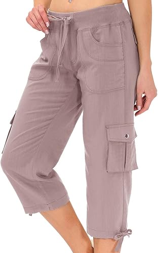MoFiz Womens Capris with Pockets Loose Fit Casual Capri Pants Dressy Lightweight Ladies Baggy Cargo Pants for Hiking
