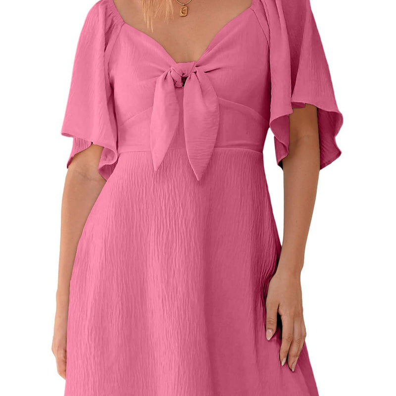 Dokotoo Womens Dresses 2025 Summer Fall Deep V Neck Elegant Bow tie Mini Dress S-XL