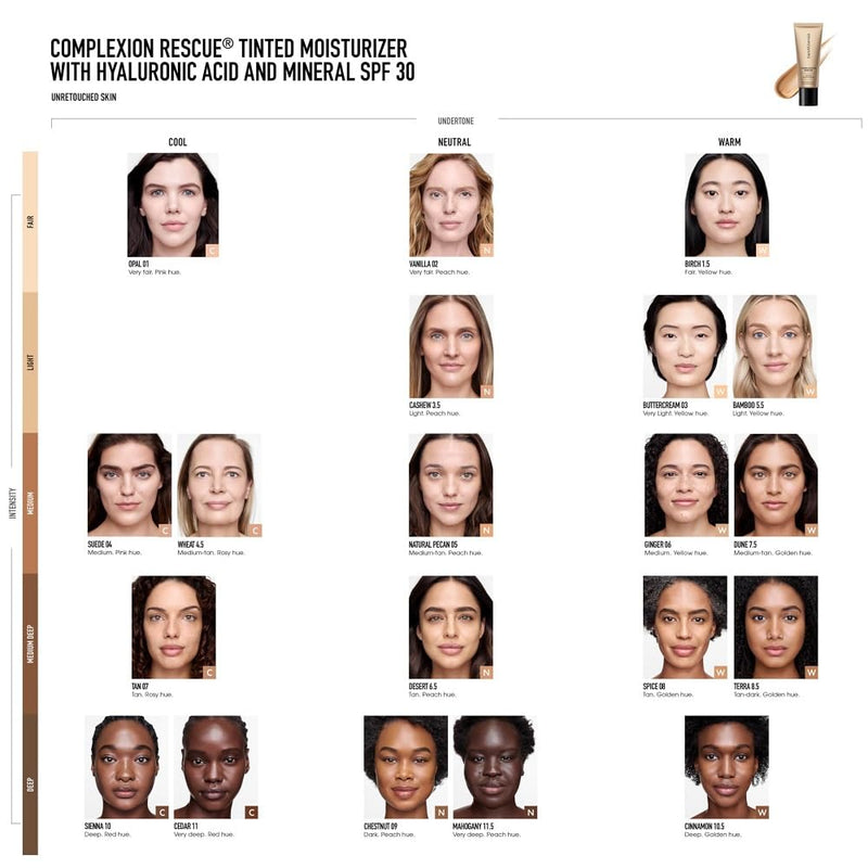 bareMinerals Complexion Rescue Tinted Moisturizer for Face with SPF 30, Hydrating Vegan Tinted Mineral Sunscreen with Hyaluronic Acid, Sheer-to-Light Coverage for Dewy, Healthy-Looking Skin