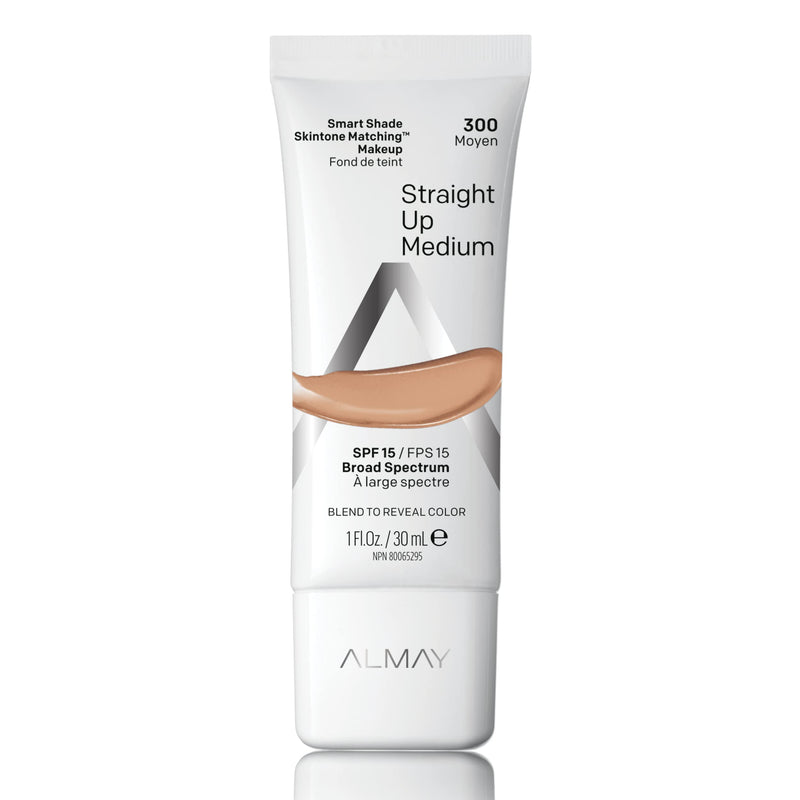 Almay Skintone Matching Foundation, Smart Shade Face Makeup, Hypoallergenic, Oil Free-Fragrance Free, Dermatologist Tested with SPF 15, Light, Medium Mine, 1 Oz