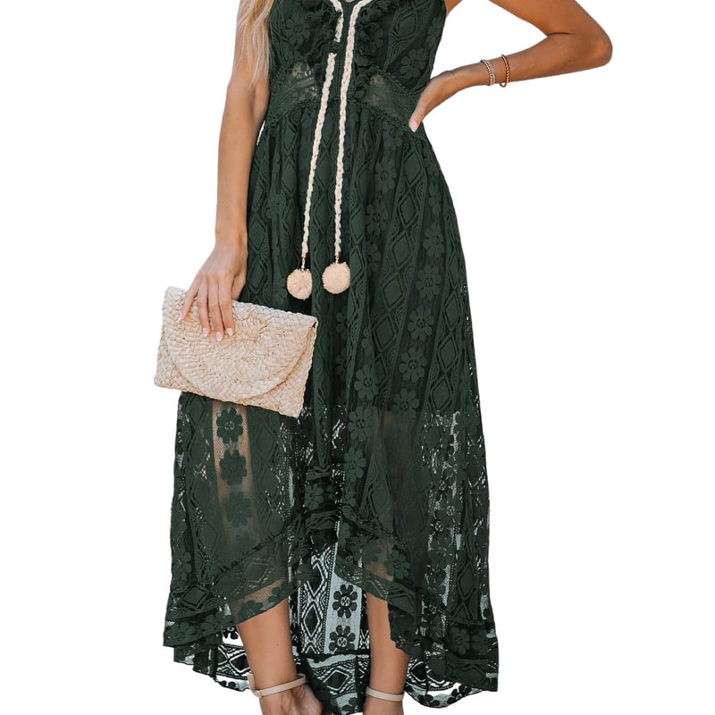 CUPSHE Women's Summer Dresses Sleeveless Lace Casual Tassel Beach Spaghetti Straps Flowy Maxi Sun Dress