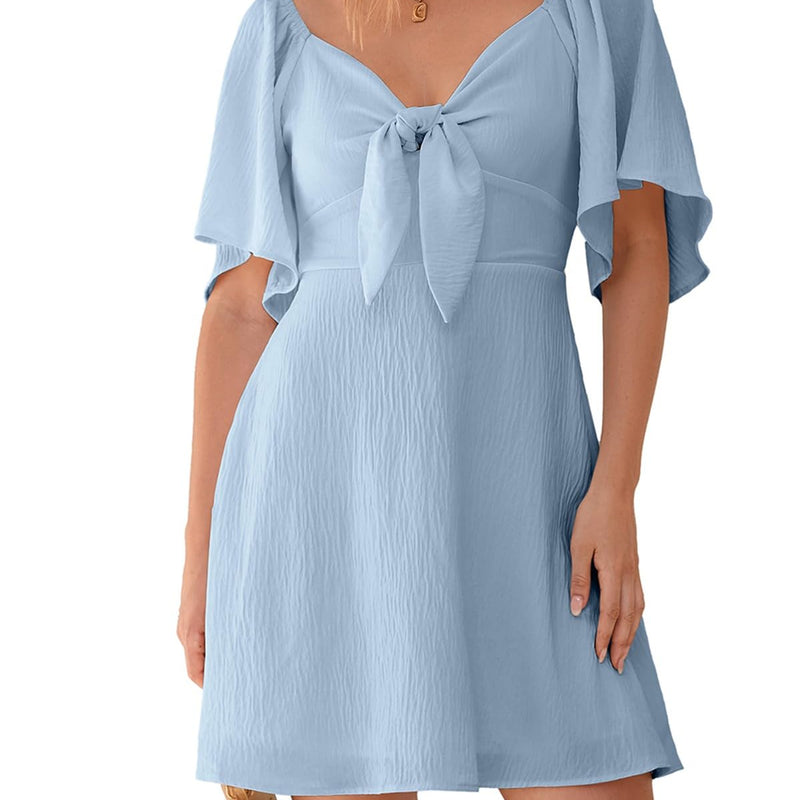 Dokotoo Womens Dresses 2025 Summer Fall Deep V Neck Elegant Bow tie Mini Dress S-XL