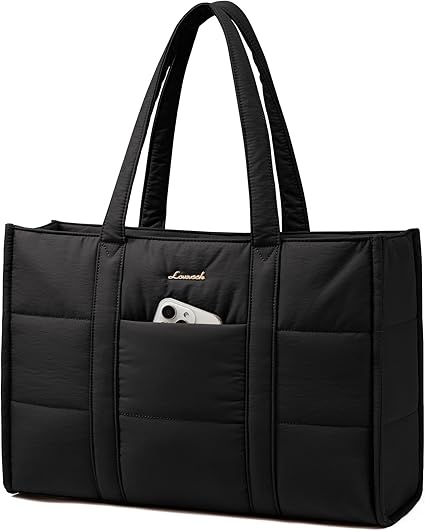 LOVEVOOK Laptop Bag for Women, Puffer Tote Bag for Work 15.6 Inch Large Computer Briefcase for Teacher Nurse, Quilted Lightweight Casual Shoulder Bag For Travel, Daily