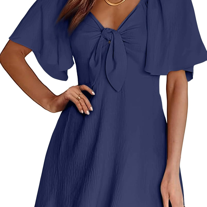 Dokotoo Womens Dresses 2025 Summer Fall Deep V Neck Elegant Bow tie Mini Dress S-XL