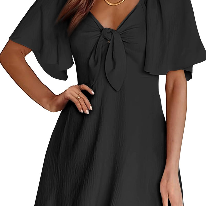 Dokotoo Womens Dresses 2025 Summer Fall Deep V Neck Elegant Bow tie Mini Dress S-XL