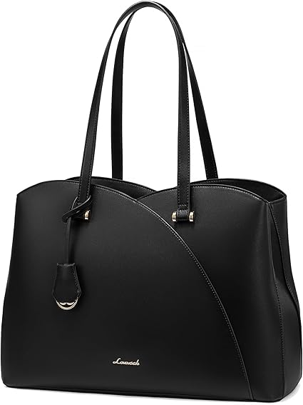 LOVEVOOK Laptop Tote Bag for Women, Work Bags Laptop Bag Teacher Tote Bag, Leather Computer Bag Large Purses Handbag Professional Briefcase, Black, Fits 15.6 Inch Laptop, Black