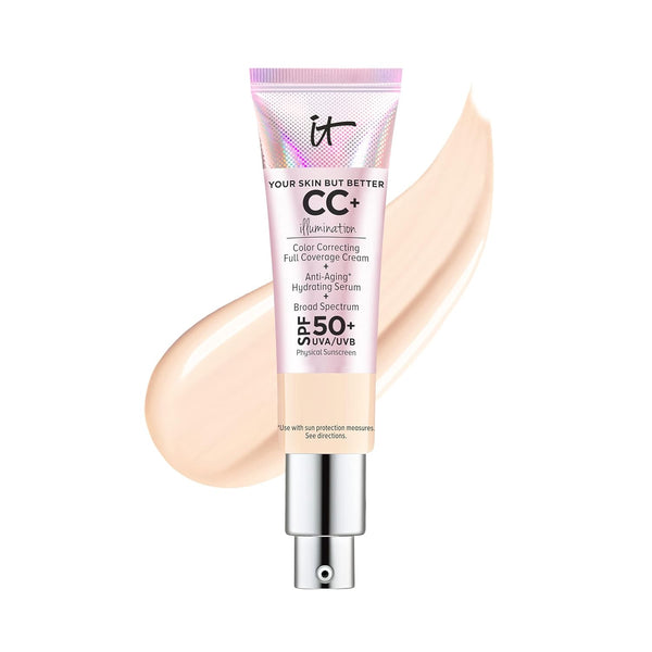 IT Cosmetics CC+ Cream Illumination - Radiant Full Coverage Foundation With SPF 50+, Color Corrector & Hydrating Anti-Aging Serum, Hydrolyzed Collagen + Peptides, Normal to Dry Skin - 1.08 fl oz