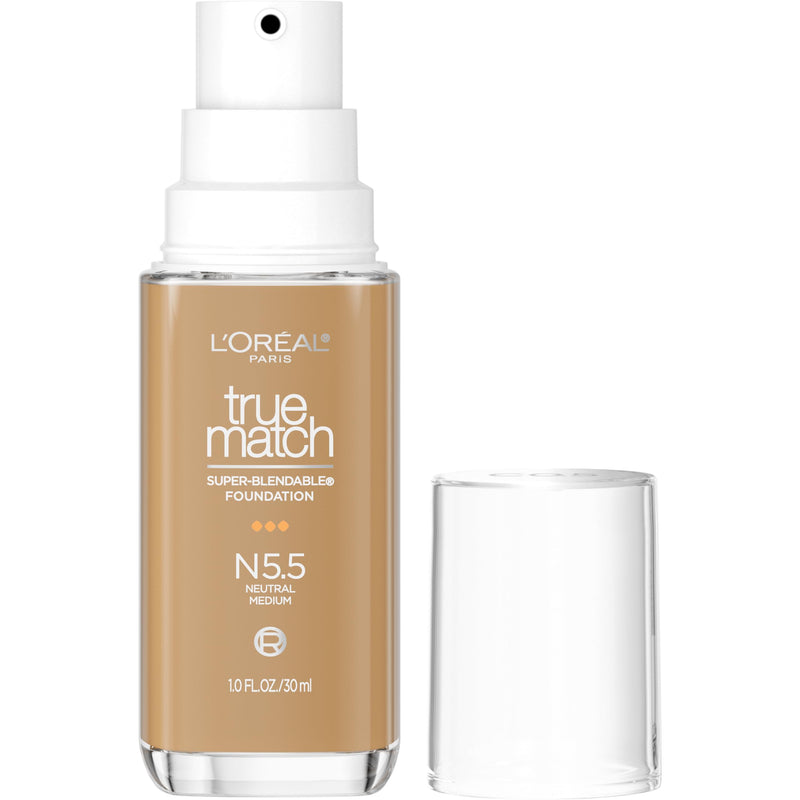L'Oreal Paris True Match Super-Blendable Foundation, Medium Coverage Liquid Foundation Makeup, N3, Light Medium, 1 Fl Oz