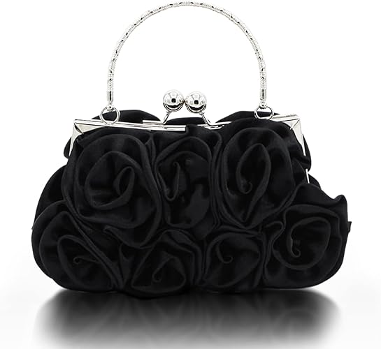 Women Evening Clutch Bag Floral Satin Small Purses with Detachable Strap for Wedding, Party, Prom