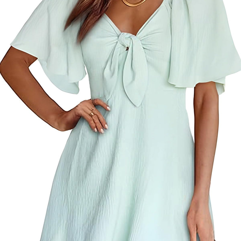 Dokotoo Womens Dresses 2025 Summer Fall Deep V Neck Elegant Bow tie Mini Dress S-XL