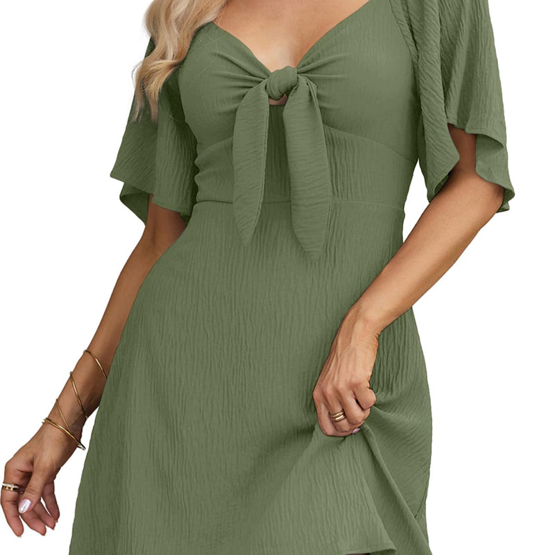 Dokotoo Womens Dresses 2025 Summer Fall Deep V Neck Elegant Bow tie Mini Dress S-XL