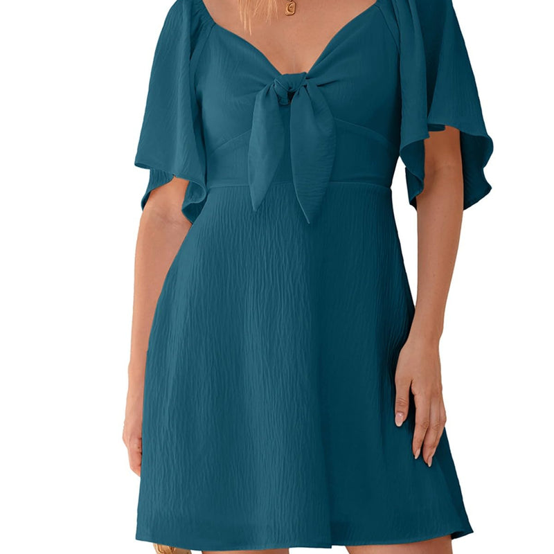 Dokotoo Womens Dresses 2025 Summer Fall Deep V Neck Elegant Bow tie Mini Dress S-XL