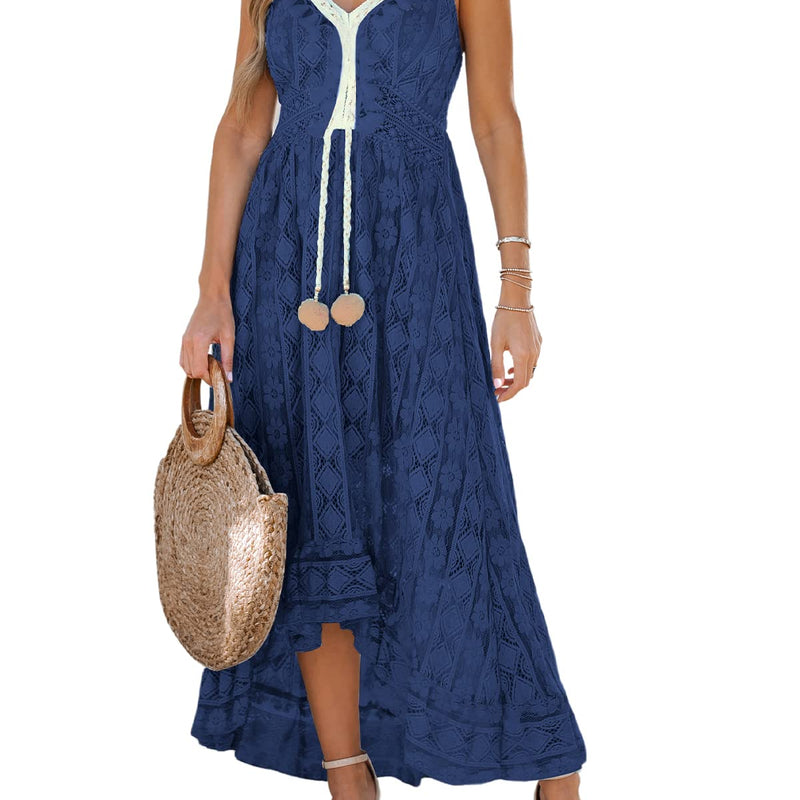 CUPSHE Women's Summer Dresses Sleeveless Lace Casual Tassel Beach Spaghetti Straps Flowy Maxi Sun Dress