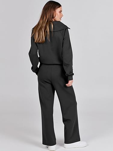 ANRABESS Women 2 Piece Outfits 2025 Fall Fashion Airport Wide Leg Pants Lounge Set Leisure Travel Vacation Clothes Sweatsuits