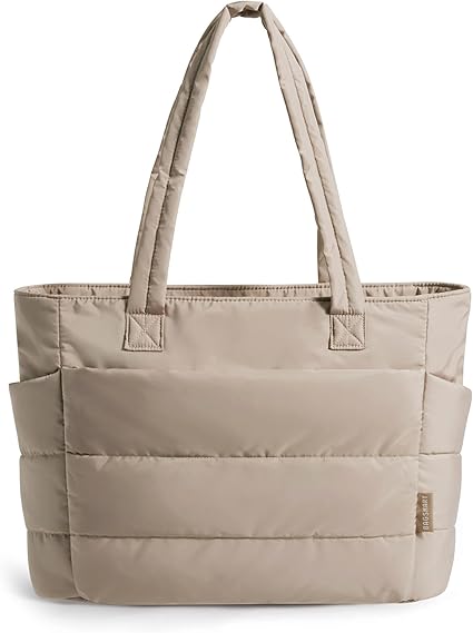 BAGSMART Tote Bag for Women, Lightweight Puffy Tote Bag with Compartments Quilted Shoulder Bag Handbag for Travel, Work, Gym