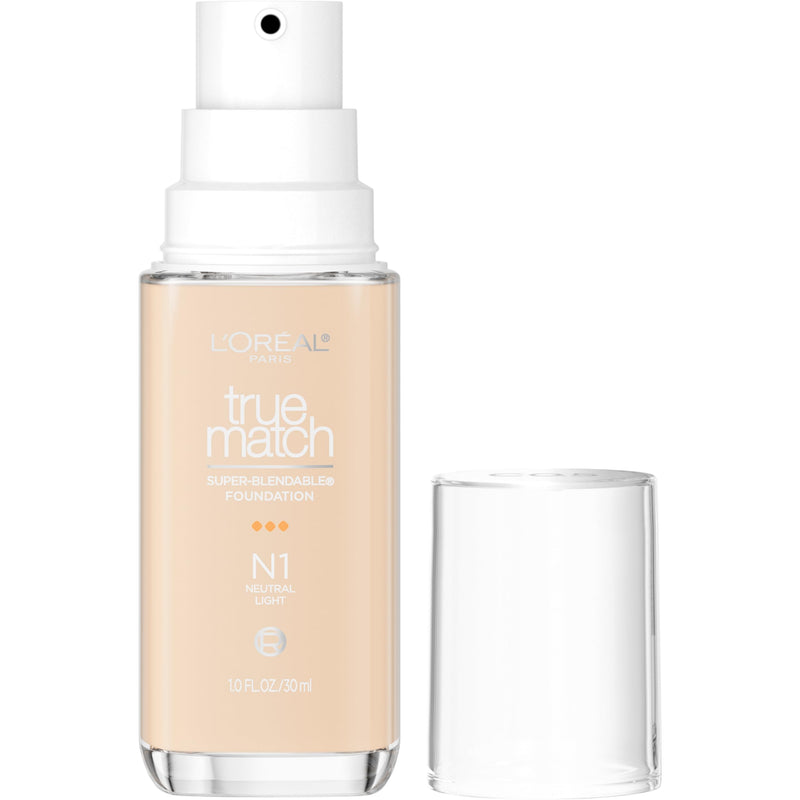 L'Oreal Paris True Match Super-Blendable Foundation, Medium Coverage Liquid Foundation Makeup, N3, Light Medium, 1 Fl Oz