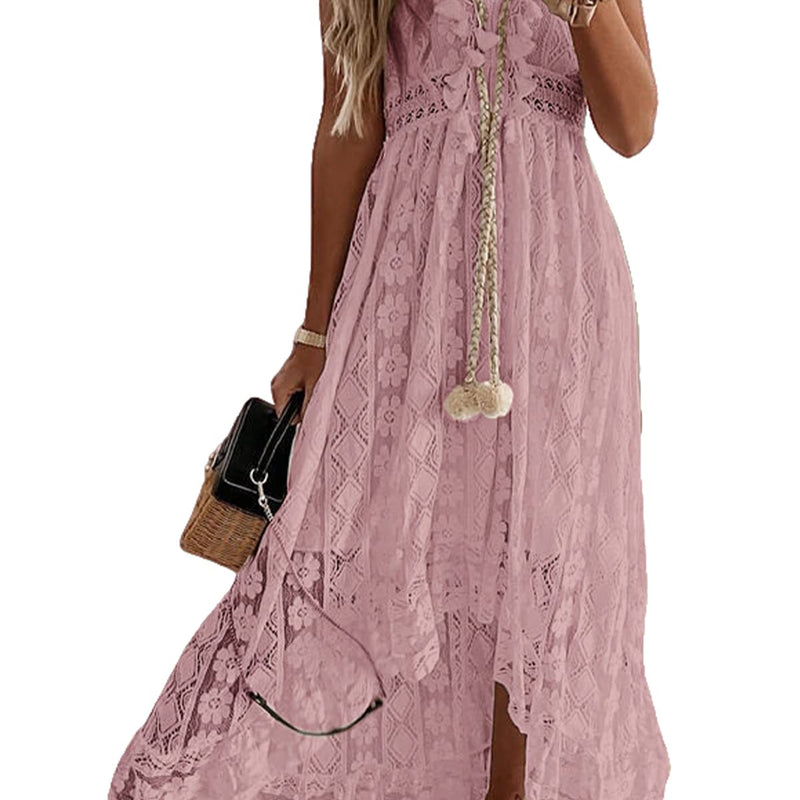 CUPSHE Women's Summer Dresses Sleeveless Lace Casual Tassel Beach Spaghetti Straps Flowy Maxi Sun Dress
