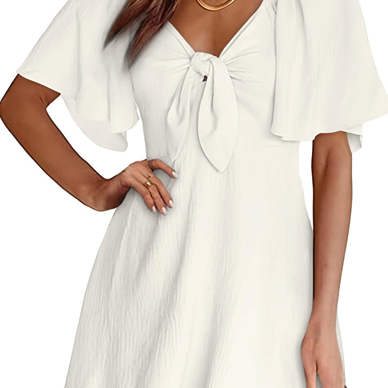 Dokotoo Womens Dresses 2025 Summer Fall Deep V Neck Elegant Bow tie Mini Dress S-XL