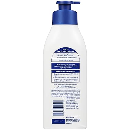 NIVEA Sheer Hydration Skin Firming Body Lotion with Q10 and Vitamin C, 72-Hour Body Moisturizer for Normal to Dry Skin, 16.9 Fl Oz Pump Bottle, Pack of 3