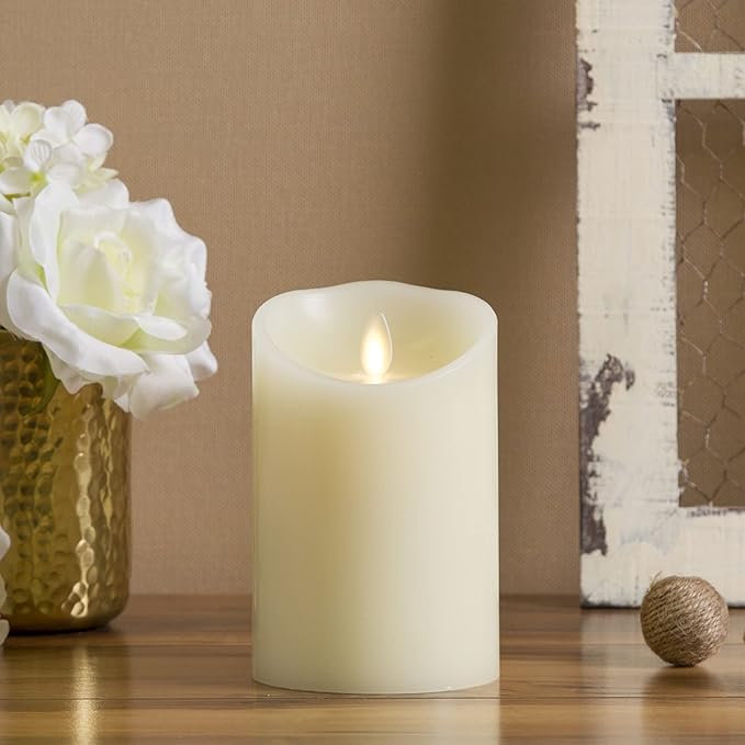 Luminara Flameless LED Battery Operated Ivory Pillar Candle, Flickering Realistic Moving Flame, 3