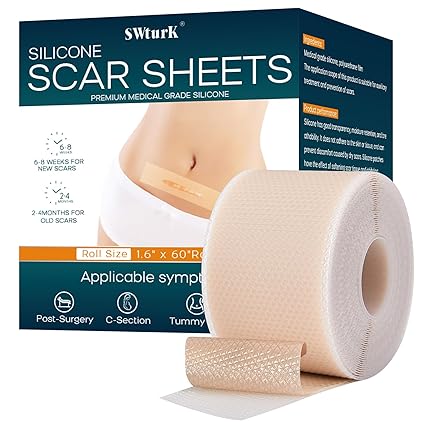 Silicone Scar Sheets,Silicone Scar Tape for Removal Treatment,Medical Grade Scar Tape for Surgical Scars,C-Section,Tummy Tuck,Scar Removal Away(1.6