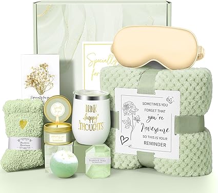 Happy Birthday Gifts for Women Mom Her Friend Sister Wife Grandma, Self Care Gifts Get Well Gifts Unique Relaxing Spa Gift Basket Set, Christmas Gifts for Women Mom Grandma (Sage Green)