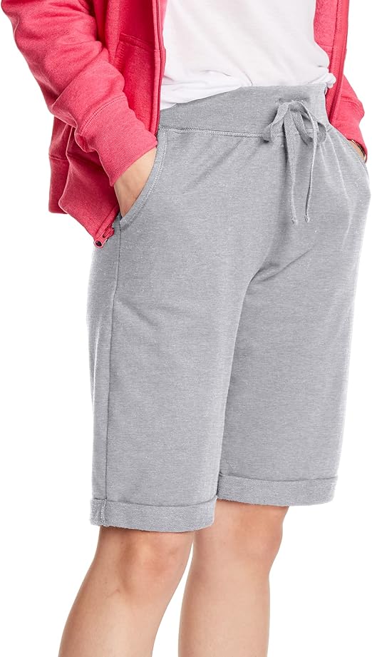 Hanes Women's Shorts, French Terry Bermuda Pocket Shorts, Jersey Knit Fleece Shorts, Women's Bermuda Shorts, 11