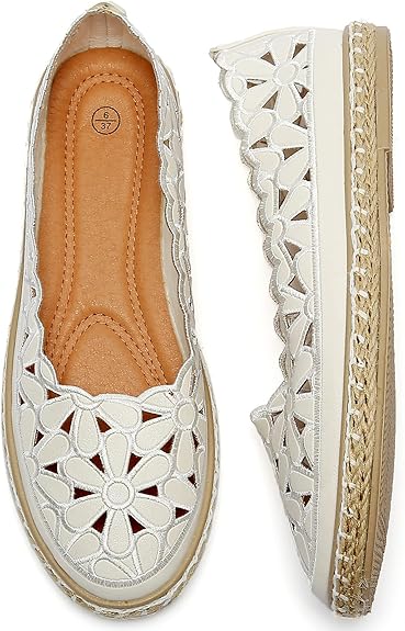 HEAWISH Women’s Ballet Flat Daisy Round Toe Dress Shoes Casual Slip On Rope Loafer