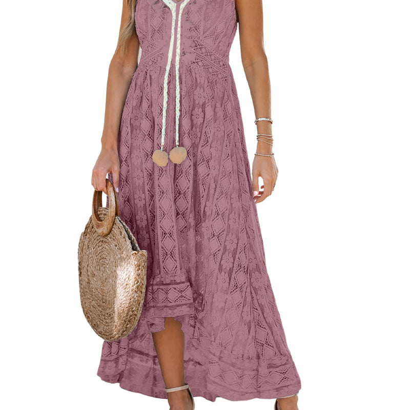 CUPSHE Women's Summer Dresses Sleeveless Lace Casual Tassel Beach Spaghetti Straps Flowy Maxi Sun Dress