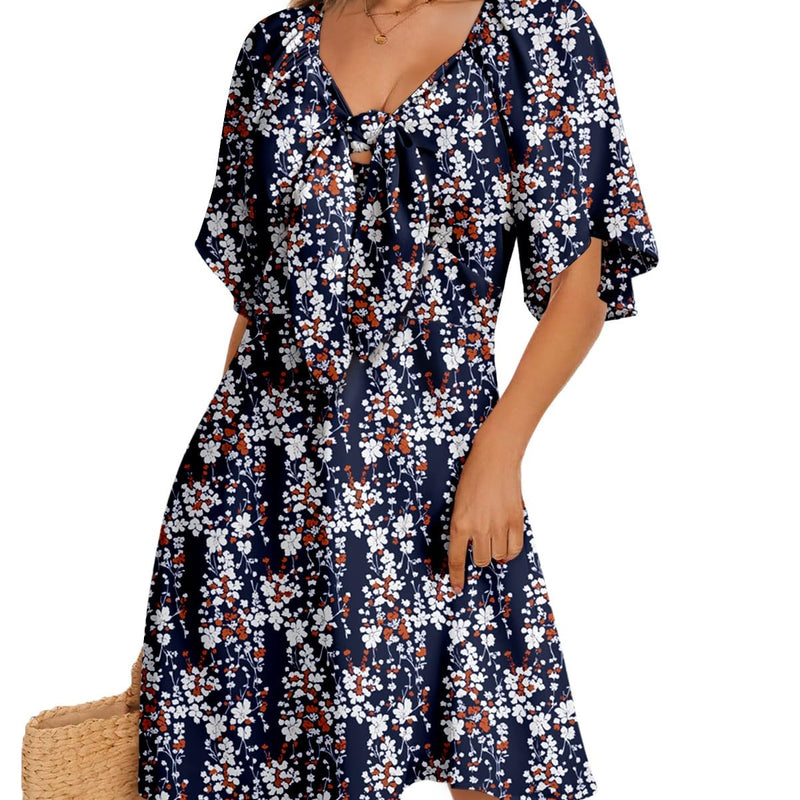 Dokotoo Womens Dresses 2025 Summer Fall Deep V Neck Elegant Bow tie Mini Dress S-XL