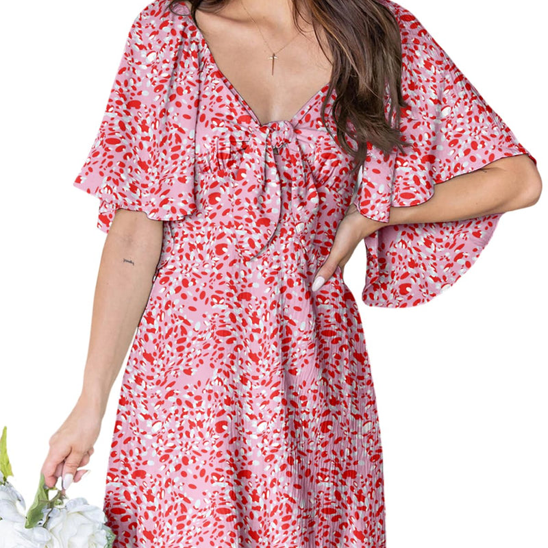Dokotoo Womens Dresses 2025 Summer Fall Deep V Neck Elegant Bow tie Mini Dress S-XL
