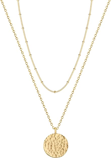Fettero Pendant Necklace Gold Choker Layered Coin Open Karma Circle Full New Crescent Moon 14K Gold Plated Dainty Simple Moon Phase Jewelry for Women Gift