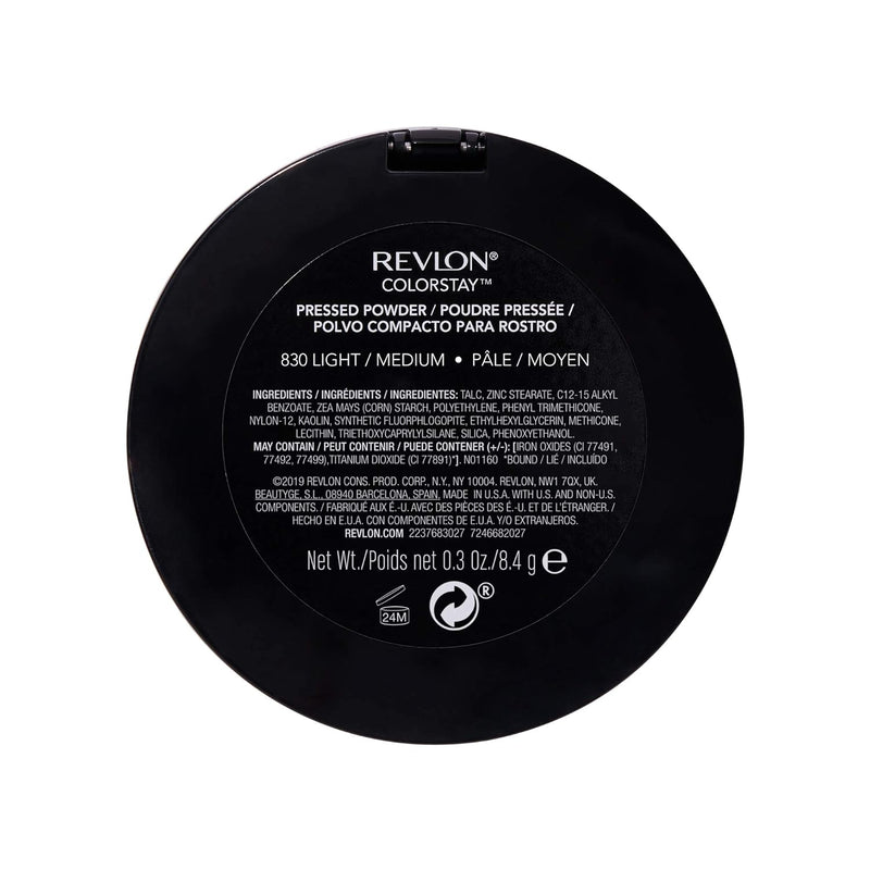Revlon ColorStay Pressed Powder Face Makeup, Longwearing, Fragrance-Free, Noncomedogenic, 830 Light Medium, 0.3 oz
