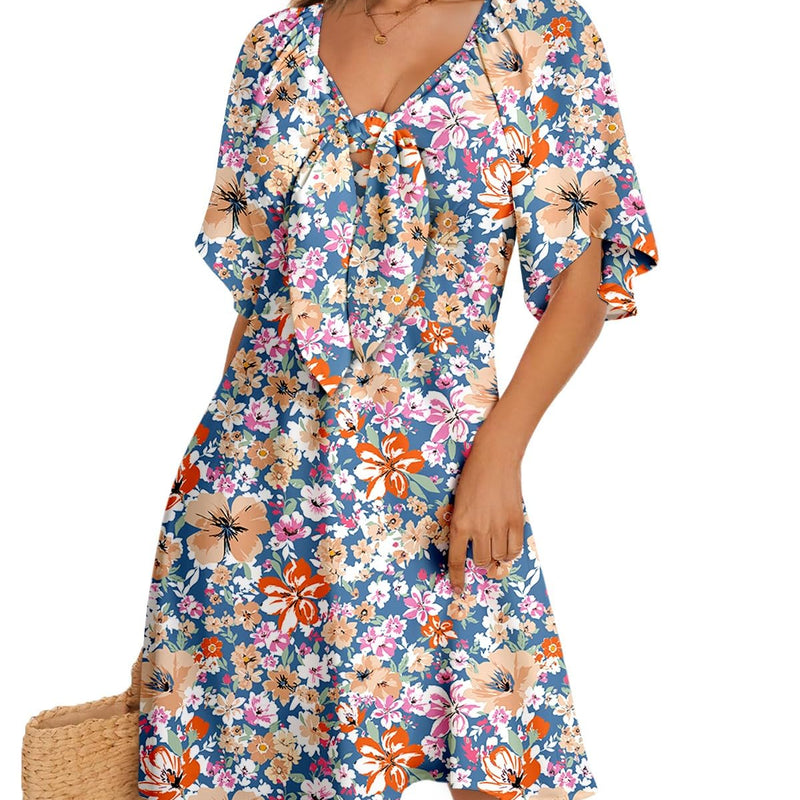 Dokotoo Womens Dresses 2025 Summer Fall Deep V Neck Elegant Bow tie Mini Dress S-XL