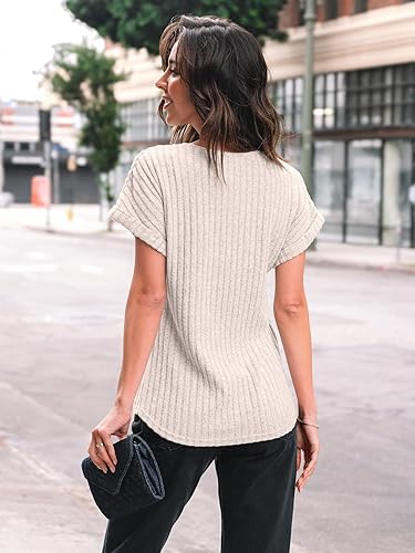 AUTOMET Women Shirts Summer Sweaters Regular Fit Short Sleeve Tunic Tops 2025 Dressy Casual Business Blouses