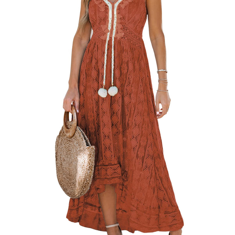CUPSHE Women's Summer Dresses Sleeveless Lace Casual Tassel Beach Spaghetti Straps Flowy Maxi Sun Dress