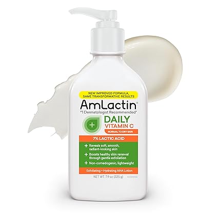 AmLactin Daily Vitamin C Lotion - 7.9 oz Body Lotion with 7% Lactic Acid - Skin-Brightening Exfoliator and Moisturizer for Dry Skin