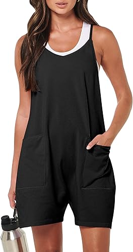 ANRABESS Womens Rompers Summer Casual Loose Sleeveless Overalls Spaghetti Strap Shorts Jumpsuit 2025 Beach Vacation Outfits