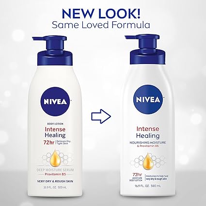 NIVEA Intense Healing Body Lotion for Very Dry, Itchy Skin with Glycerin, Provitamin B5 and Niacinamide, 72-Hour Body Moisturizer, 16.9 Fl Oz Pump Bottle