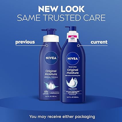 NIVEA Original Moisture Body Lotion with Vitamin E, 48-Hour Body Moisturizer for Normal to Dry Skin, 16.9 Fl Oz Pump Bottle