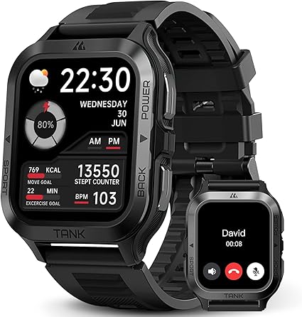 AMAZTIM Smart Watch, 60 Days Extra-Long Battery, 50M Waterproof, Rugged Military Bluetooth Call(Answer/Dial Calls), 1.85