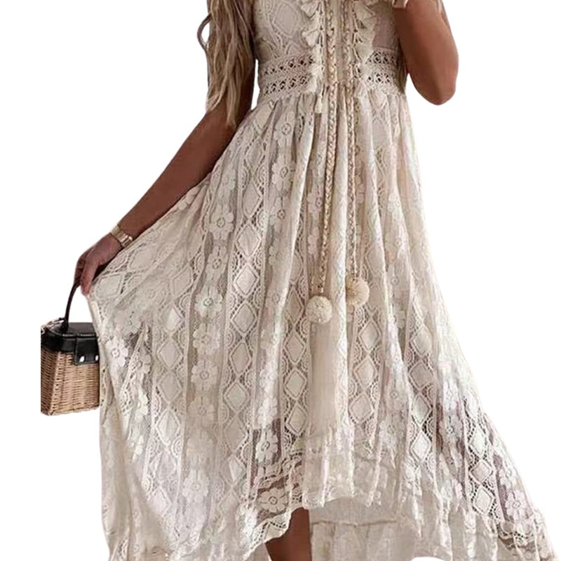 CUPSHE Women's Summer Dresses Sleeveless Lace Casual Tassel Beach Spaghetti Straps Flowy Maxi Sun Dress